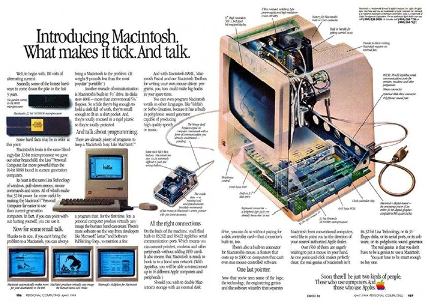 介紹Mac電腦。Mac電腦廣告，1984年4月發(fā)布。