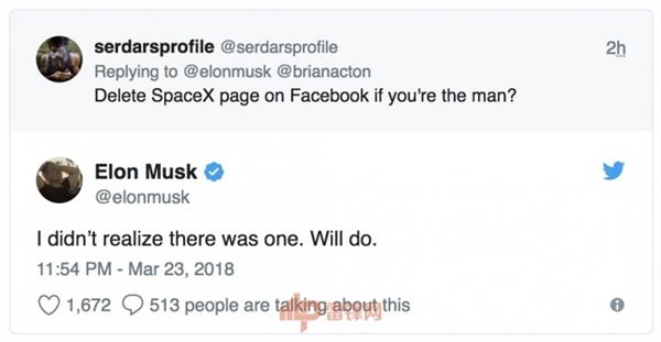 是男人你就刪！馬斯克真把SpaceX和特斯拉的FB頁(yè)面刪了